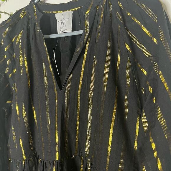 Area Star Women's Black Gold Striped Long Sleeve Mini Dress Size Small NWT - Picture 4 of 10
